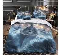 YVASPQRTW Buque de Guerra en tormenta 3D Impresión Funda de edredón 3pz Microfibra Resistente Escena de Batalla marítima Edredón Funda 2 Fundas Ligera Chicos Chicas Double（200x200cm）