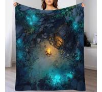 YVASPQRTW Cabaña de Ermitaño en el Bosque Manta Polar para Sofá Y Cama, Manta Suave Resistente A La Decoloración Estilo Fogata Nocturna Cueva Mística, 40x50inch(100x130cm)