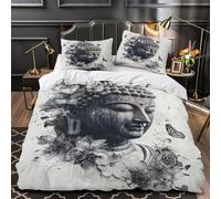 YVASPQRTW Cabeza de Buda 3D Impresión Edredón Funda 3pz Microfibra hipoalergénica en Blanco y Negro Funda de edredón 2 Fundas Cremallera Decoración habitación Adolescentes King（220x240cm）