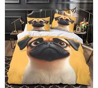 YVASPQRTW Cachorro de Pug 3D Impresión Edredón Funda 3pz Microfibra Cremallera Oculta Ilustración de Dibujos Animados Funda de edredón 2 Fundas Ligera Decoración habitación niños Single (135x200cm)