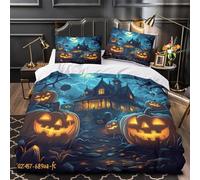 YVASPQRTW Calabaza de Halloween 3D Impresión Funda de edredón 3pz Microfibra Lavable casa embrujada Espeluznante Edredón Funda 2 Fundas antidesvanecimiento Chicos Chicas Double（200x200cm）