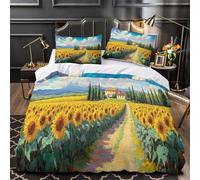 YVASPQRTW Campo de Girasoles 3D Impresión Funda de edredón 3pz Microfibra Antimanchas Paisaje Rural Italiano Edredón Funda 2 Fundas fácil Cuidado Chicas Niños Single (135x200cm)