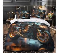 YVASPQRTW Carrera Nocturna de Motos Deportivas 3D Impresión Edredón Funda 3pz Microfibra antidesvanecimiento Estilo de diseño futurista Funda de edredón 2 Fundas Lavable a máquina Familia Invitados