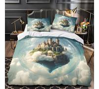 YVASPQRTW Castillo de fantasía 3D Impresión Edredón Funda 3pz Microfibra Cremallera Oculta Isla Flotante mágica Funda de edredón 2 Fundas Cremallera Chicos Niños Single（140x200cm）