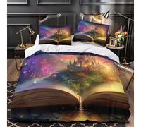 YVASPQRTW Castillo de fantasía 3D Impresión Edredón Funda 3pz Microfibra fácil Cuidado Libro de Cuentos mágicos Funda de edredón 2 Fundas Cremallera Oculta Familia Invitados King（220x240cm）