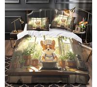 YVASPQRTW Chef Corgi cocinando 3D Impresión Funda de edredón 3pz Microfibra Antimanchas Escena de Cocina de Mascotas de Dibujos Animados Edredón Funda 2 Fundas antidesvanecimiento Decoración Familia