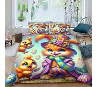 YVASPQRTW Conejo de Pascua Chicks Juego De Edredón 3D Anti Bolas Uso Anual Pollo de Pascuas Decor para Adultos Decoración Dormitorio Regalo Familiar Single（140x200cm）