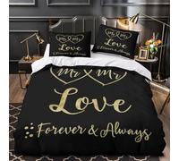 YVASPQRTW Corazones de Boda 3D Impresión Funda de edredón 3pz Microfibra hipoalergénica Caligrafía Dorada Edredón Funda 2 Fundas fácil Cuidado Adultos Familia Double（200x200cm）