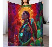 YVASPQRTW Diosa del Sol Guardiana Manta Impresa En 3D De Franela, Manta De Sofá Gruesa Y Cálida De Cactus del Desierto Atardecer Fantasía Decoración, 60x80inch(150x200cm)
