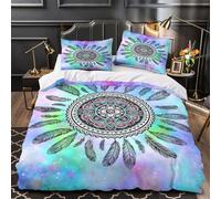 YVASPQRTW Diseño de Mandala 3D Impresión Funda de edredón 3pz Microfibra Transpirable Espiritualidad Bohemia Edredón Funda 2 Fundas Lavable a máquina Chicas Niños King（220x240cm）