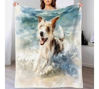 YVASPQRTW Diseño Moderno De Costa Océano Acuarela Manta Polar Suave, Perro Terrier Feliz Playa Manta De Felpa Decoración De Salón Hogar, 60x80inch(150x200cm)