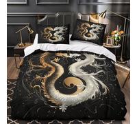 YVASPQRTW Dragón 3D Impresión Edredón Funda 3pz Microfibra hipoalergénica Criatura mítica Funda de edredón 2 Fundas Cremallera Oculta Familia Invitados Double（200x200cm）