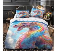 YVASPQRTW Dragón arcoíris 3D Impresión Edredón Funda 3pz Microfibra Cremallera Oculta Criatura mítica de fantasía Funda de edredón 2 Fundas Ligera Chicos Niños Double（200x200cm）