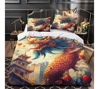 YVASPQRTW dragón Chino 3D Impresión Edredón Funda 3pz Microfibra fácil Cuidado Criatura mítica de fantasía Funda de edredón 2 Fundas Transpirable Adultos Familia Double（200x200cm）