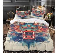 YVASPQRTW dragón mítico 3D Impresión Edredón Funda 3pz Microfibra Cremallera Oculta Acuarela Vibrante Funda de edredón 2 Fundas Ligera Chicos Niños Double（200x200cm）