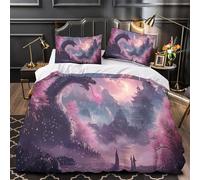 YVASPQRTW Dragón mítico 3D Impresión Edredón Funda 3pz Microfibra fácil Cuidado Fantasía Oriental Funda de edredón 2 Fundas Antimanchas Parejas Familia Double（200x200cm）