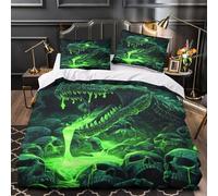 YVASPQRTW dragón Verde 3D Impresión Edredón Funda 3pz Microfibra hipoalergénica fantasía de Terror Funda de edredón 2 Fundas antidesvanecimiento Adultos Familia Double（200x200cm）