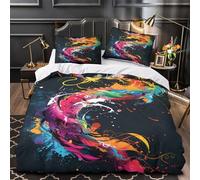 YVASPQRTW dragón Vibrante 3D Impresión Funda de edredón 3pz Microfibra hipoalergénica Abstracto Colorido Edredón Funda 2 Fundas fácil Cuidado Adultos Parejas Double（200x200cm）