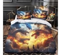 YVASPQRTW Dragones de fantasía 3D Impresión Edredón Funda 3pz Microfibra antidesvanecimiento Criaturas míticas épicas Funda de edredón 2 Fundas Transpirable Adultos Familia Single（140x200cm）