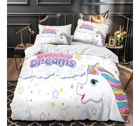 YVASPQRTW Dulces sueños 3D Impresión Edredón Funda 3pz Microfibra fácil Cuidado diseño de Unicornio de Dibujos Animados Funda de edredón 2 Fundas Antimanchas Parejas Familia King（220x240cm）