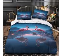 YVASPQRTW Escena Nocturna de flamencos 3D Impresión Edredón Funda 3pz Microfibra Cremallera Oculta Vida Salvaje fantástica Funda de edredón 2 Fundas Cremallera Chicos Niños Single (135x200cm)