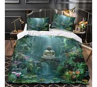 YVASPQRTW Estatua de Buda 3D Impresión Funda de edredón 3pz Microfibra Transpirable Escena de Santuario Natural Edredón Funda 2 Fundas antidesvanecimiento Decoración Familia Double（200x200cm）