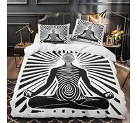 YVASPQRTW Figura de meditación 3D Impresión Edredón Funda 3pz Microfibra Ligera Blanco y Negro Funda de edredón 2 Fundas Antimanchas Niños Adolescentes Double（200x200cm）