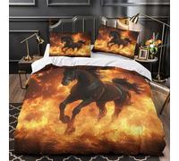 YVASPQRTW Galope del Caballo de Fuego 3D Impresión Funda de edredón 3pz Microfibra Antimanchas fantasía mítica Edredón Funda 2 Fundas Lavable a máquina Chicos Chicas Single（140x200cm）