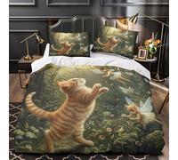 YVASPQRTW Gatito caprichoso 3D Impresión Edredón Funda 3pz Microfibra Cremallera Oculta Escena de Hadas de fantasía Funda de edredón 2 Fundas Lavable a máquina Chicos Chicas Double（200x200cm）