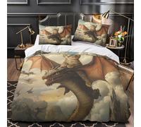 YVASPQRTW Gatito de fantasía 3D Impresión Edredón Funda 3pz Microfibra fácil Cuidado Aventura del dragón Funda de edredón 2 Fundas Cremallera Chicos Chicas Double（200x200cm）
