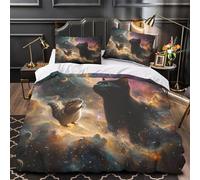 YVASPQRTW Gato cósmico 3D Impresión Funda de edredón 3pz Microfibra Lavable Aventura Espacial de fantasía Edredón Funda 2 Fundas antidesvanecimiento Chicos Chicas King（220x240cm）
