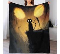 YVASPQRTW Gato de la Santa Muerte Halloween Manta De Micro-Polar para Cama, Manta Lavable para Viajes Camping Tema Escena Cielo Nocturno Luna Mística Sofá, 50x60inch(127x152cm)