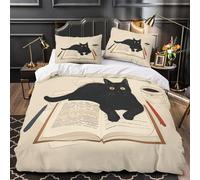YVASPQRTW Gato Negro Leyendo 3D Impresión Edredón Funda 3pz Microfibra antidesvanecimiento Acogedor Estudio en casa Funda de edredón 2 Fundas Transpirable Adultos Familia King（220x240cm）