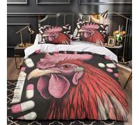 YVASPQRTW Ilustración de Gallo 3D Impresión Funda de edredón 3pz Microfibra hipoalergénica Medicina Antigua Edredón Funda 2 Fundas Cremallera Niños Adolescentes Single (135x200cm)