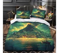 YVASPQRTW Isla del Volcán 3D Impresión Edredón Funda 3pz Microfibra Ligera Fantasía Funda de edredón 2 Fundas antidesvanecimiento Chicas Niños Single（140x200cm）