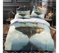 YVASPQRTW Isla Flotante 3D Impresión Funda de edredón 3pz Microfibra Ligera Paisaje de fantasía Edredón Funda 2 Fundas Antimanchas Chicos Chicas Super King（260x220cm）