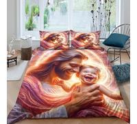 YVASPQRTW Jesús Abraza al bebé riéndose Juego De Edredón 3D Ultra Suave Uso Anual Amor inocente Arte Mural para Adultos Decoración Dormitorio Regalo Familiar King（220x240cm）