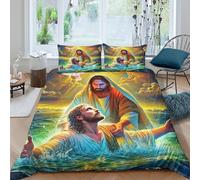 YVASPQRTW Jesús bautizando a Juan Conjunto De Edredón 3D Anti Bolas Cierre Oculto Decoración del Sacramento para Niños Dormitorio Moderno Regalo Ideal King（220x240cm）