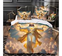 YVASPQRTW Jesús Cristo 3D Impresión Funda de edredón 3pz Microfibra fácil Cuidado divino religioso Edredón Funda 2 Fundas Lavable a máquina Adultos Parejas Super King（260x220cm）