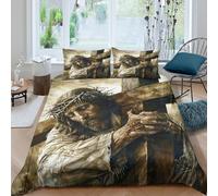 YVASPQRTW Jesús llevando la Cruz Conjunto De Edredón 3D Ultra Suave Cierre Oculto Pasión de Cristo Decoración para Niños Dormitorio Moderno Regalo Ideal King（220x240cm）