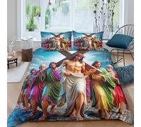 YVASPQRTW Jesús llevando la Cruz Sábanas Y Edredón 3D Resistente A Decoloración Uso Anual Pasión de Cristo Decoración Ropa Juvenil Regalo Familiar Single（135x200cm）