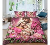 YVASPQRTW Jesús - Religión Sábanas Y Edredón 3D Sin Arrugas Uso Anual Decoración de la fe Floral Ropa Juvenil Regalo Familiar Double（200x200cm）