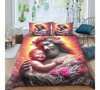 YVASPQRTW Jesús sosteniendo bebé Conjunto De Edredón 3D Microfibra Poliéster Fácil Cuidado Decoración de Amor inocente para Niños Dormitorio Moderno Super King（260x220cm）