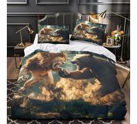 YVASPQRTW León contra Oso 3D Impresión Funda de edredón 3pz Microfibra hipoalergénica Combate de Animales Salvajes Edredón Funda 2 Fundas Antimanchas Chicas Niños Single（140x200cm）
