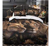 YVASPQRTW Leona y león 3D Impresión Edredón Funda 3pz Microfibra antidesvanecimiento Animal Salvaje Funda de edredón 2 Fundas Transpirable Decoración Familia King（220x240cm）