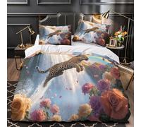 YVASPQRTW Leopardo Saltando 3D Impresión Funda de edredón 3pz Microfibra fácil Cuidado Vida Salvaje fantástica Edredón Funda 2 Fundas Ligera Chicas Niños Super King（260x220cm）