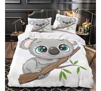 YVASPQRTW Lindo Dibujo Animado de Koala 3D Impresión Edredón Funda 3pz Microfibra Lavable Ilustración de Animales Funda de edredón 2 Fundas Transpirable Chicas Niños Double（200x200cm）