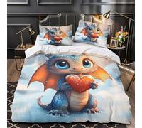 YVASPQRTW Lindo dragón 3D Impresión Funda de edredón 3pz Microfibra antidesvanecimiento Dibujos Animados de fantasía Edredón Funda 2 Fundas Cremallera Oculta Chicas Niños Double（200x200cm）