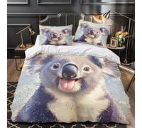 YVASPQRTW Lindo Koala 3D Impresión Funda de edredón 3pz Microfibra hipoalergénica Animal de Acuarela Edredón Funda 2 Fundas Cremallera Oculta Decoración habitación Parejas King（220x240cm）