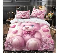 YVASPQRTW Lindo Oso Rosa 3D Impresión Funda de edredón 3pz Microfibra Transpirable Caricatura Dulce Edredón Funda 2 Fundas Cremallera Oculta Familia Invitados Single (135x200cm)